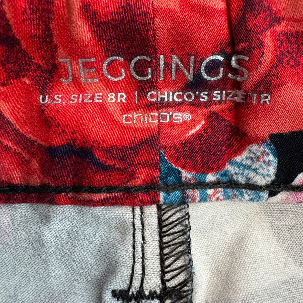 Chico's Women's 1R US 8R Multi Denim Jean Regal Floral Rose Jegging Pants NWT - Picture 6 of 14